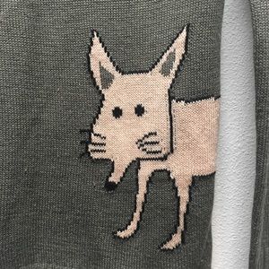 S FOX SWEATER Pullover Crew Neck Gray Green unique